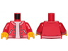 Torso Letterman Jacket with Striped Trim, Pockets, and Silver Buttons over White Shirt Pattern / Red Arms / Yellow Hands