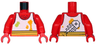 Torso White Tank Top with Lime and Bright Light Orange Spots, Fish Bone on Back, Hairy Chest and Yellow Waist Sash Pattern / Red Arms / Red Hands