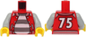 Torso Open Jacket with White Buttons and '75' on Back over Dark Bluish Gray and White Striped Shirt Pattern / Light Bluish Gray Arms / Yellow Hands