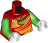 Torso Ski Top with Bright Green, Bright Light Orange, and Orange Swaths over Shirt with Zipper Pattern / Bright Green Arms / White Hands