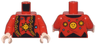 Torso Shirt with Bright Light Orange Sun and Dark Azure Dots over Black Undershirt, Scarf with Fringe Pattern / Red Arms / Light Nougat Hands