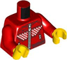 Torso Racing Jacket Black Stitching, Lines and Hem, White Zippers and Checkered Panels Pattern / Red Arms / Yellow Hands
