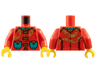 Torso Tang Jacket, Dark Turquoise Collar and Pockets, Gold Clasps, Trim, and Snake Wrapped Around Pattern / Red Arms / Yellow Hands