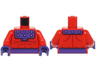 Torso Super Hero Costume with Dark Red Muscles Outline, Dark Purple Belt and Collar with Medium Lavender Rivets Pattern / Red Arms / Dark Purple Hands