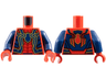Torso Super Hero Costume with Dark Blue and Gold Spider, Panels, Metallic Light Blue Trim, Dark Red Webbing Pattern / Dark Blue Arms / Red Hands