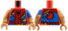 Torso Spider-Man Costume Tattered, Black Spider and Webbing, Blue Side Panels, Medium Nougat Fur Behind Rips and Tears Pattern / Medium Nougat Arm with Molded Blue Short Sleeve and Printed Tear and Reddish Brown Fur Pattern Left / Medium Nougat Arm with Reddish Brown Fur Pattern Right / Medium Nougat Hands