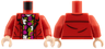 Torso Jacket Open, Black Hawaiian Shirt with Lime Leaves, White and Magenta Flowers Pattern / Red Arms / Light Nougat Hands