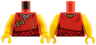 Torso Female Kimono Robe with White Hems, Gold Flowers and Phoenix Symbol, Dark Red Sash Pattern / Yellow Arms / Yellow Hands