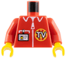 Torso Shirt with White Zipper, Pocket, Collar, and 'TV' Logo, ID Badge Pattern / Red Arms / Yellow Hands