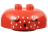 Duplo, Brick Round 4 x 4 Dome Top with 2 x 2 Studs with Black Closed Eyes and Mouth, Bright Light Yellow Strawberry Seeds Pattern