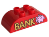 Duplo, Brick 2 x 4 Slope Curved Double with Gold 'BANK' and Bright Pink Piggy Bank Pattern