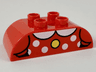 Duplo, Brick 2 x 4 Slope Curved Double with Yellow Button and White Collar and Polka Dots Pattern