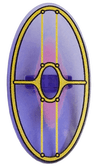 Minifigure, Shield Elliptical with SW Gungan Patrol Shield with Dark Pink Glow in Center Pattern