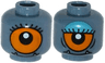 Minifigure, Head Dual Sided Alien with Lower Fangs, Eyelashes, Single Orange Eye Open / Eye Half Closed with Blue Eye Shadow Pattern