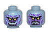 Minifigure, Head Dual Sided Alien with Yellow Eyes, Dark Purple Rock Teeth, Smile / Angry Pattern
