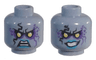 Minifigure, Head Dual Sided Alien with Yellow Eyes, Dark Purple Rock Effect, Blue Lips, Teeth, Open Mouth Angry / Evil Grin Pattern