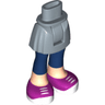Mini Doll Hips and Skirt, Light Nougat Legs with Dark Blue Ankle Length Leggings and Magenta Sneakers with White Laces and Soles Pattern - Thick Hinge