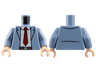Torso Suit Jacket Open over White Shirt, Dark Red Tie, Dark Brown Belt with Silver Buckle Pattern / Sand Blue Arms / Light Nougat Hands