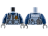 Torso Female Police Flak Vest Closed with Silver Zipper and Gold Badge over Dark Blue Shirt, Radio, Canteen, White 'POLICE' on Back Pattern / Dark Blue Arms / Dark Bluish Gray Hands