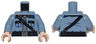 Torso Shirt with Pockets, Black Collar, Dark Blue Shoulders, and Silver Buttons, Belt and Strap with Buckles, Dark Bluish Gray Tie Pattern / Sand Blue Arms / Light Nougat Hands