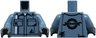 Torso Mechanic Uniform with White and Dark Blue Stripes, Black Oil Stains and Pockets over Shirt, Spanner Wrench and Wheel with Tire Logo on Back Pattern / Sand Blue Arms / Dark Bluish Gray Hands