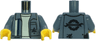 Torso Mechanic Uniform Open with White and Dark Blue Stripes, Black Oil Stains and Pocket over Shirt, Spanner Wrench and Wheel with Tire Logo on Back Pattern / Sand Blue Arms / Yellow Hands