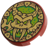 Tile, Round 2 x 2 with Bottom Stud Holder with Gold Dragon Skull, Lime and Bright Green Background Pattern