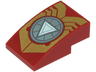 Slope, Curved 3 x 2 with Gold Iron Man Armor Plates and Metallic Light Blue Circle Arc Reactor with White Triangle Pattern