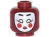 Minifigure, Head Female White Kabuki Mask with Black Eyebrows, Yellowish Green Eyes, Red Cheeks and Lips Pattern