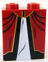 Slope 65 2 x 2 x 2 with Bottom Tube with Minifigure Dress / Skirt / Robe, White Panel with Black and Gold Trim Pattern