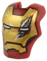 Minifigure, Visor Top Hinge Large with Gold Face Shield, White Eyes, Black Trim on Cheeks, Silver Damage Pattern (Iron Man Mark 6)