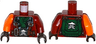 Torso Ninjago Parachute with Straps, Ninja Skull with Crossed Swords, Green Scarf Pattern / Dark Red Arm Left / Orange Arm Right / Dark Brown Hands