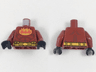 Torso Batman Red Bat in Bright Light Orange Oval with Flames, Gray Muscle Lines Pattern / Dark Red Arms / Black Hands