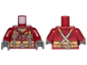 Torso Fire Uniform with Stripes and Harness Pattern / Dark Red Arms / Dark Bluish Gray Hands