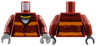 Torso Female Prisoner Jacket with Orange Stripes over Prison Striped Undershirt Pattern / Dark Red Arms / Dark Bluish Gray Hands