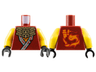 Torso Ninja Robe with Sand Blue Hems and Red Lines over Orange Shirt, Dark Tan Ornate Necklace, Ninjago Logogram 'WF!' and Flame with Face Logo on Back Pattern / Yellow Arms / Black Hands