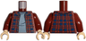 Torso Plaid Flannel Shirt Open with Buttons and Dark Blue Squares over Sand Blue Sweater Pattern / Dark Red Arms / Light Nougat Hands