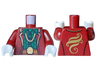 Torso Jacket Open over Dark Green Shirt with Buttons and Bright Green Dollar Signs, Dark Orange Belt with Gold Minifigure Head Buckle, Chain Necklace, Swirl Logo on Back Pattern / Dark Red Arms / White Hands
