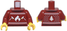 Torso Knit Fair Isle Holiday Sweater with White and Gold Fire Logo, Axes, and Christmas Tree Pattern / Dark Red Arms / Yellow Hands