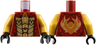Torso Vest with Dark Tan Lapels over Gold Breastplate, Dragon Logos Pattern / Pearl Gold Arms / Black Hands