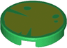 Tile, Round 2 x 2 with Bottom Stud Holder with Lime Lily Pad Pattern