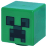 Minifigure, Head, Modified Cube with Pixelated Black and Dark Green Eyes and Open Mouth Frown Pattern (Minecraft Creeper)