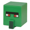 Minifigure, Head, Modified Cube Tall with Raised Rectangle with Pixelated Black Unibrow, Red Eyes, and Dark Green Nose Pattern (Minecraft Zombie Villager)