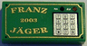 Tile 1 x 2 with Gold 'FRANZ JÄGER', '2003', and Silver Numeric Keypad Pattern