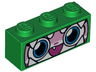 Brick 1 x 3 with Cat Face Wide Eyes, Smiling Open Mouth with One Tooth, Green Dinosaur Mask with White Teeth Pattern (Dinosaur Unikitty)
