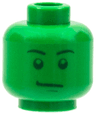Minifigure, Head Male Stern Black Eyebrows, Green Pupils and Chin Dimple Pattern