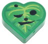 Tile, Round 1 x 1 Heart with Bright Green and Lime Leaf with Black Eyes, Nose and Mouth Pattern (The Legend of Zelda Korok Oakin Face)