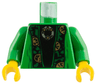 Torso Robe Open with Dark Green and Gold Trim over Black Shirt, Silver Brooch Pattern / Green Arms / Yellow Hands