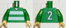 Torso Soccer Uniform Shirt with White Horizontal Stripes, Neck, and Number  2 on Back Pattern / Green Arms / Yellow Hands