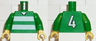 Torso Soccer Uniform Shirt with White Horizontal Stripes, Neck, and Number  4 on Back Pattern / Green Arms / Yellow Hands